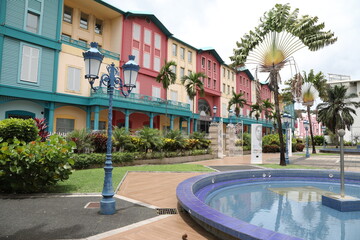 Fort-de-France / Martinique - April 17 2018: Colorful houses in the centre of Fort-de-France,...