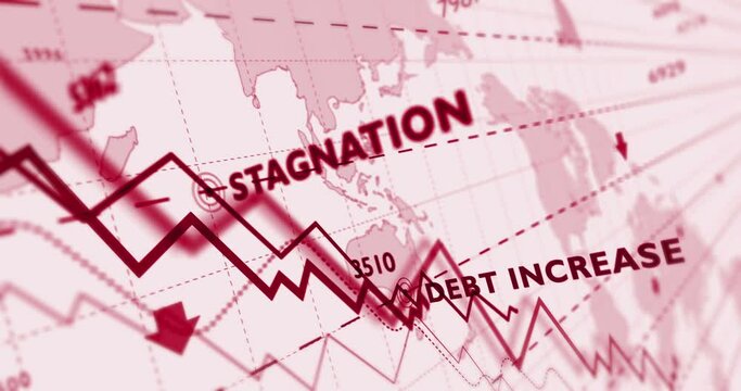 Global crisis and economy crash red chart. Graph down on world map background loopable seamless 3d animation. Business, bear market on the stock exchange, financial collapse diagram abstract concept.