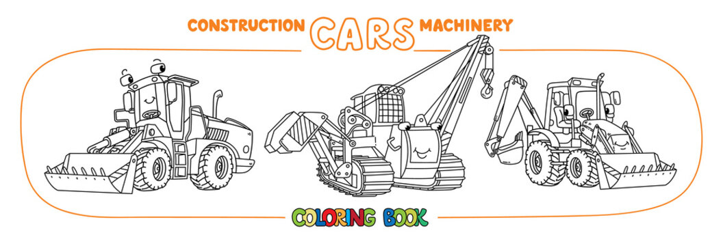Funny constuction small cars set. Coloring book