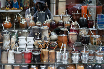 Yerba Mate gourds in storefront in Buenos Aires, Argentina