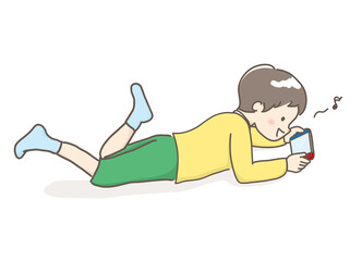 寝ながらゲームする男の子