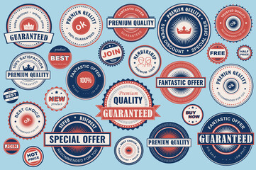 Collection sale labels. Stickers premium quality flat style for social media ads and banners, website badges, marketing, labels and stickers for online shopping templates. Vector illustration.