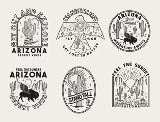 Set of vector Arizona desert badges. - obrazy, fototapety, plakaty