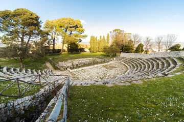 Beautiful Sceneries of The Greek Theater in Palazzolo Acreide, Province of Syracuse, Italy.