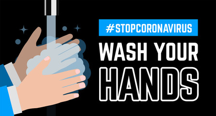 Wash your hand. Vector flat illustration on black