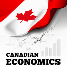 Canadian economics. Vector illustration with Canada flag on background.