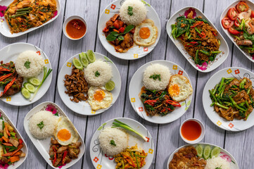 Thai Food Mixed Curries and Fried Rice 