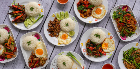 Thai Food Mixed Curries and Fried Rice 