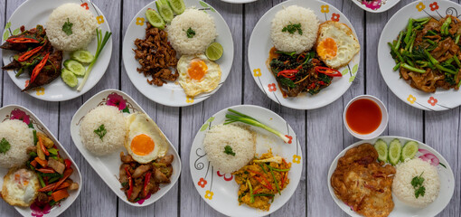 Thai Food Mixed Curries and Fried Rice 