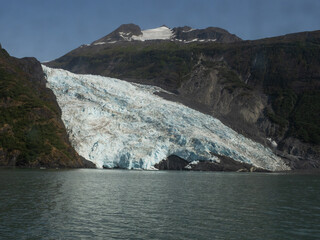 Glacier and mountain range view from cruise ship. Prince William Sound, Alaska, USA.