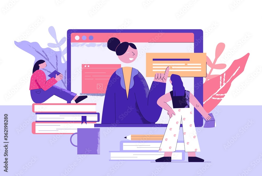 Poster online training courses illustration. web education by modern methods new knowledge in distance lear