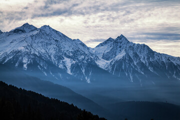 Himalaya Mountain Range Seen ahead of Near Pahalgam, Kashmir, India
