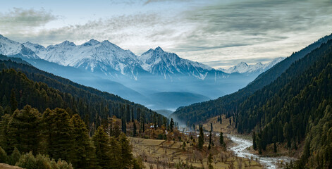 A Panoramic View of Panoramic View of Himalayan Landscape at Aru Valley, Kashmir, India