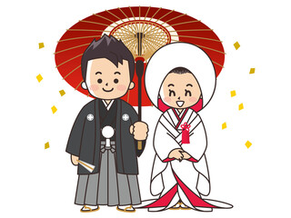 和装の新郎新婦　紋付袴　白無垢　結婚式