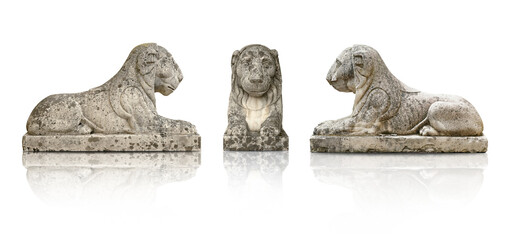 Stone lions statues isolated on white background