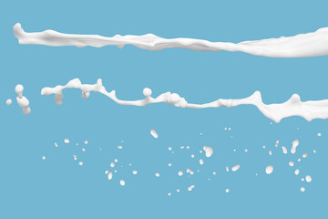 Photo of milk or white liquid splash with drops isolated on black background. Close up view
