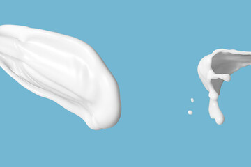 Photo of milk or white liquid splash with drops isolated on black background. Close up view