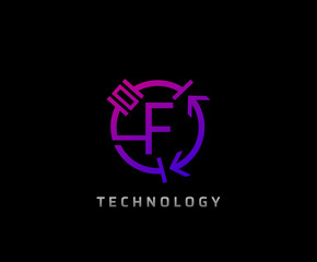 Electric F Letter Icon Design With Circle Shape and Electrical Engineering Component Symbol.