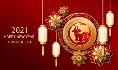 Happy new year 2021 / Chinese new year / Year of the ox / Zodiac sign for greetings card, invitation, posters, brochure, calendar, flyers, banners.