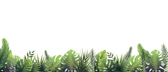Green fern background after rain. Rainforest horizontal decoration in rainy weather floral botanical background elegant bright green fern leaves, wild natural lawn in vector colors. © Богдан Скрипник