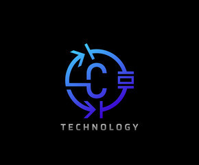 Electric C Letter Icon Design With Circle Shape and Electrical Engineering Component Symbol.