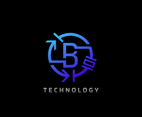Electric B Letter Icon Design With Circle Shape and Electrical Engineering Component Symbol.