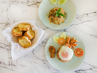 Fried rice and garlic bread tasty breakfast