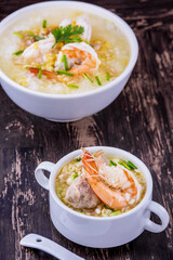 Shrimp porridge white bowl