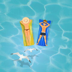 couple on the air mattress in summer