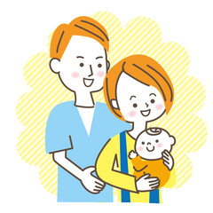 笑顔の赤ちゃんとパパとママ