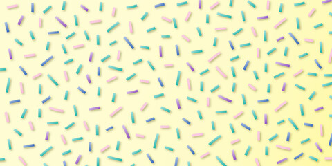 Minimal papercut style memphis background or banner - multi-coloured sprinkles on yellow, abstract