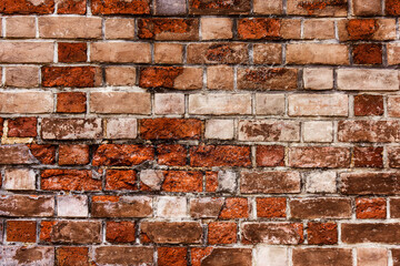 Old style brick wall texture background. Grunge dirty old rusty wall