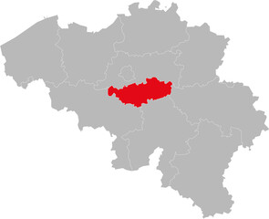 Walloon Brabant province isolated on belgium map. Gray background. Backgrounds and wallpapers.