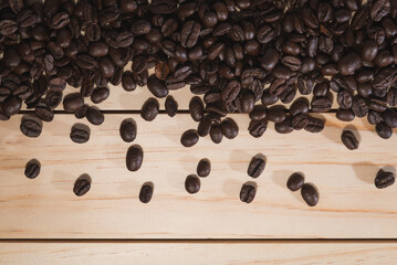 coffee bean on top table wood, coffee bean background