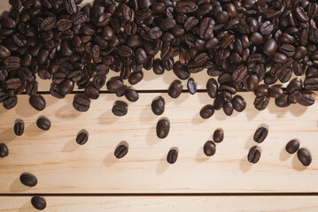 coffee bean on top table wood, coffee bean background