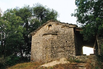 Traditional stone-made country church at Vitsa village,  one of Zagoria villages in north-western Greece.