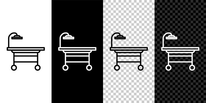 Set Line Operating Table Icon Isolated On Black And White Background. Vector Illustration.