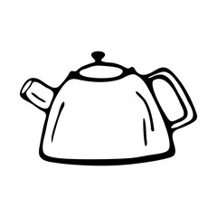 Kettle. Hand drawn vector illustration in doodle style, isolated on a white background.
