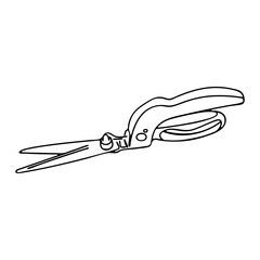 Garden shears for lawn. Hand drawn vector illustration, isolated on a white background.