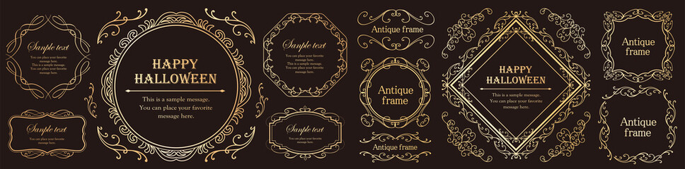 ハロウィンのフレーム素材、10月、アンティークな装飾、ビンテージな模様、植物のツタ