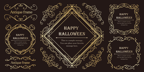 ハロウィンのフレーム素材、10月、アンティークな装飾、ビンテージな模様、植物のツタ