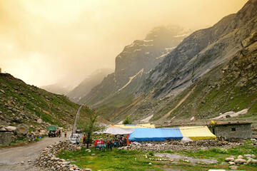 Beautiful scenic view of the Himalayan range, Chhatru, Spiti Valley, Himachal Pradesh, India.