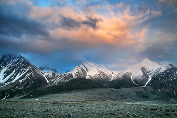 Beautiful scenic view of the Himalayan range at batal, spiti, Himachal Pradesh, India.