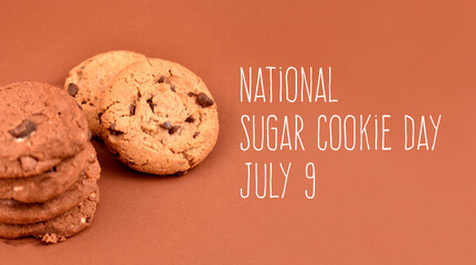 National Sugar Cookie Day images. Cookies on a brown background stock images. sweet chocolate and...