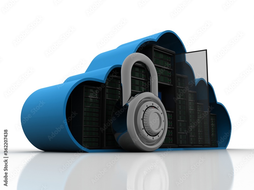 Poster 3d rendering cloud online storage icons with data