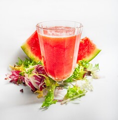 refreshing cold watermelon juice on a white background