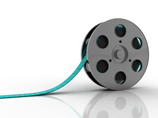3d illustration film reel with a film strip
