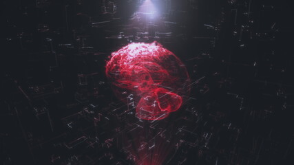 Human brain with Digital data and network connection in the form of artificial intelligence for technology and medical concept. Motion graphic. 3d rendering abstract illustration