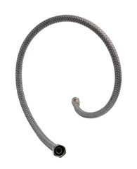 Plumbing hose in nylon polymer braid. Flexible connection hose. Isolated on a white background.