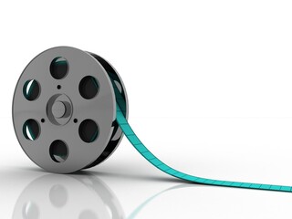 3d illustration film reel with a film strip